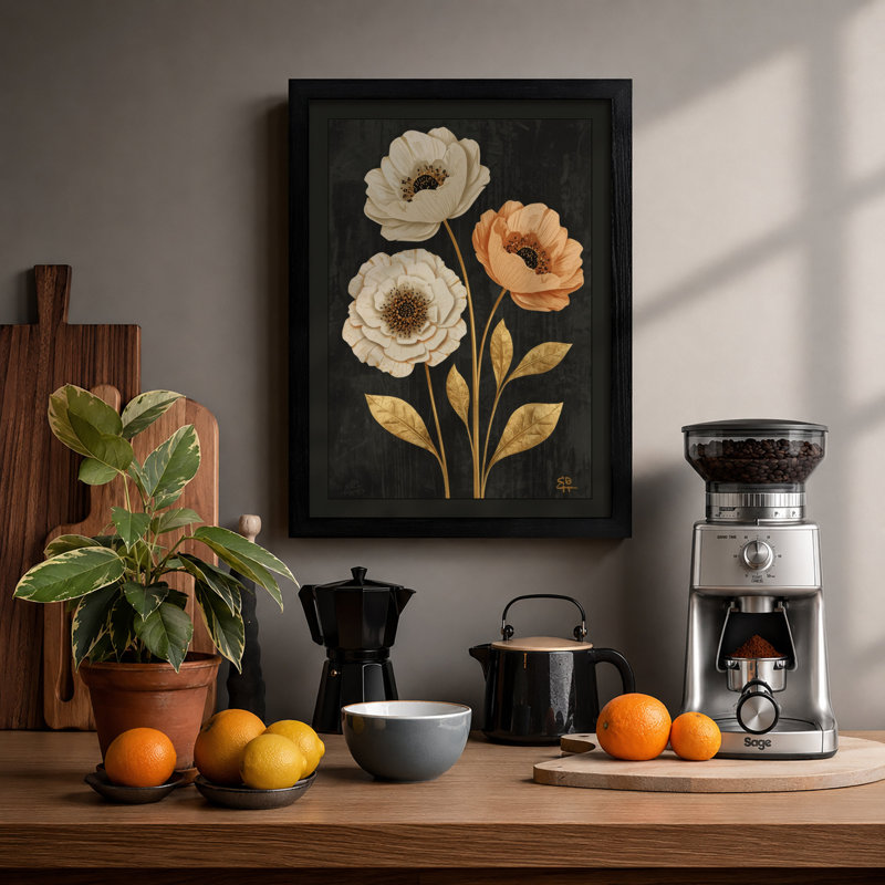 Three Blooms Botanical - Framed Print, A1 - 84.1 x 59.4 cm, Black