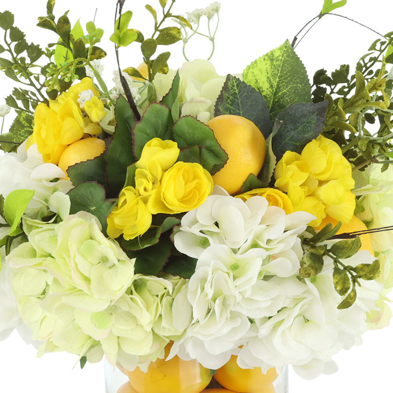Lemon Arrangement with Hydrangeas and Begonias
