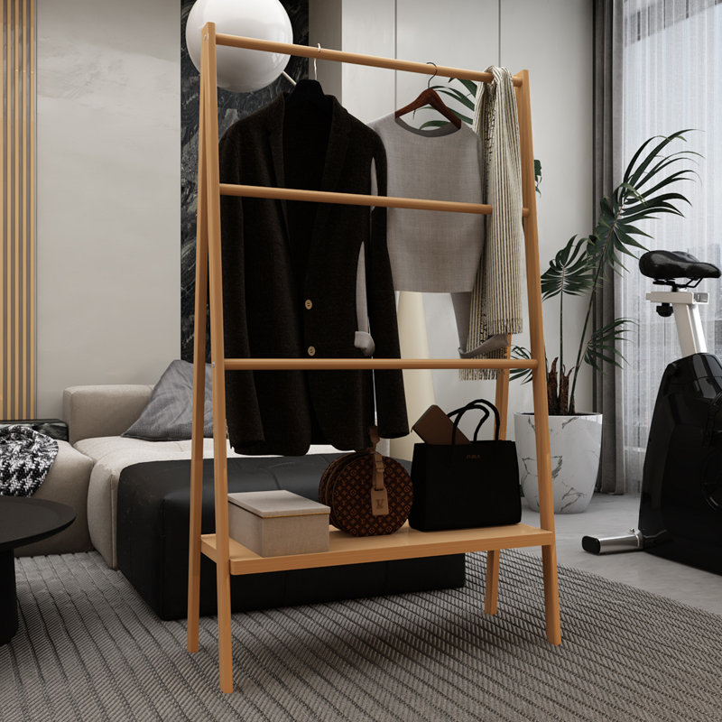 Bamboo Ladder Towel Rack With Storage Shelf