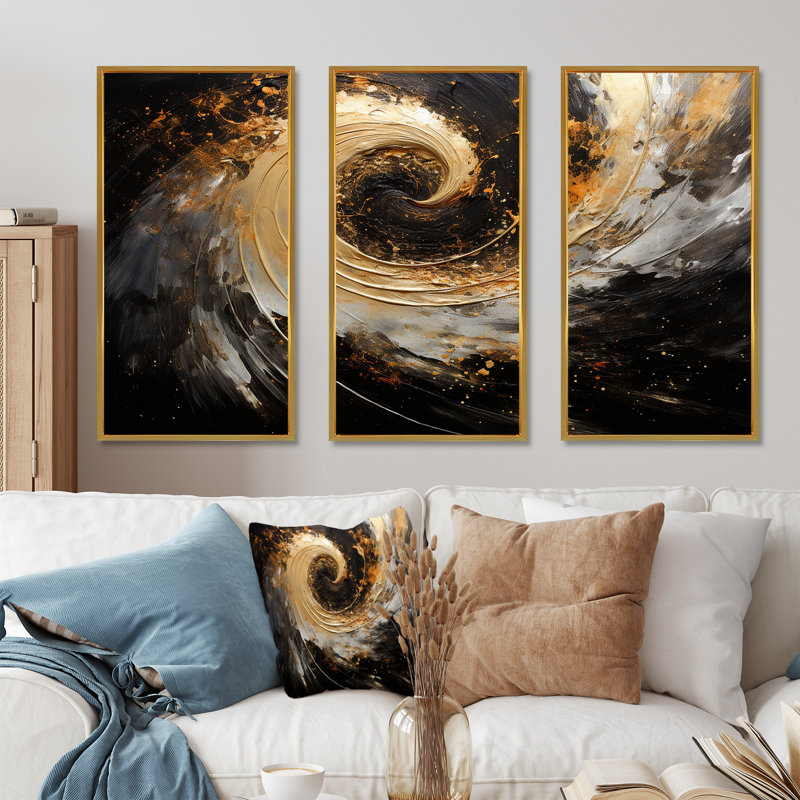 Ensemble de salon Celestial Contrast Spirals I - Abstract Spirals, Cadre flottant doré, H 40 po x l 60 po x P 1 po