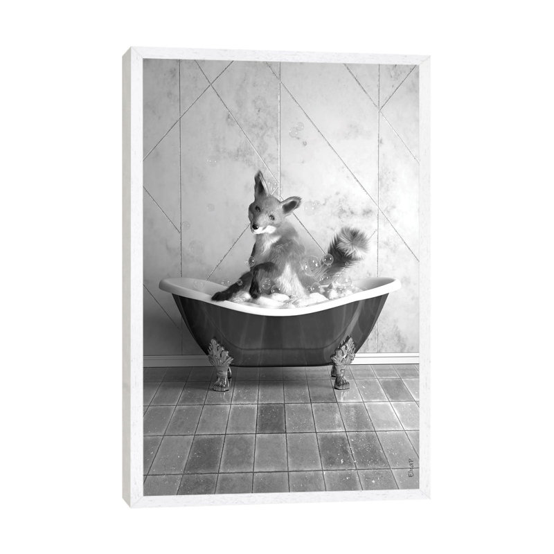 Fox In Tub by Jauffrey Philippe - Gallery-Wrapped Canvas Giclée on Canvas, White Floater Framed, 101.6 cm H x 66.04 cm W