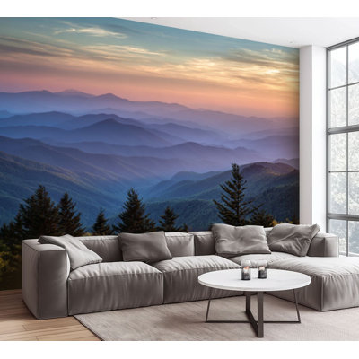 Wall Mural Peel and Stick Wallpaper Blue Ridge Parkway Scenic Landscape Appalachian Mountains Ridges Self-Adhesive Removable Contact Paper Wall Decor for Living Room Bedroom 100"H x 144"W