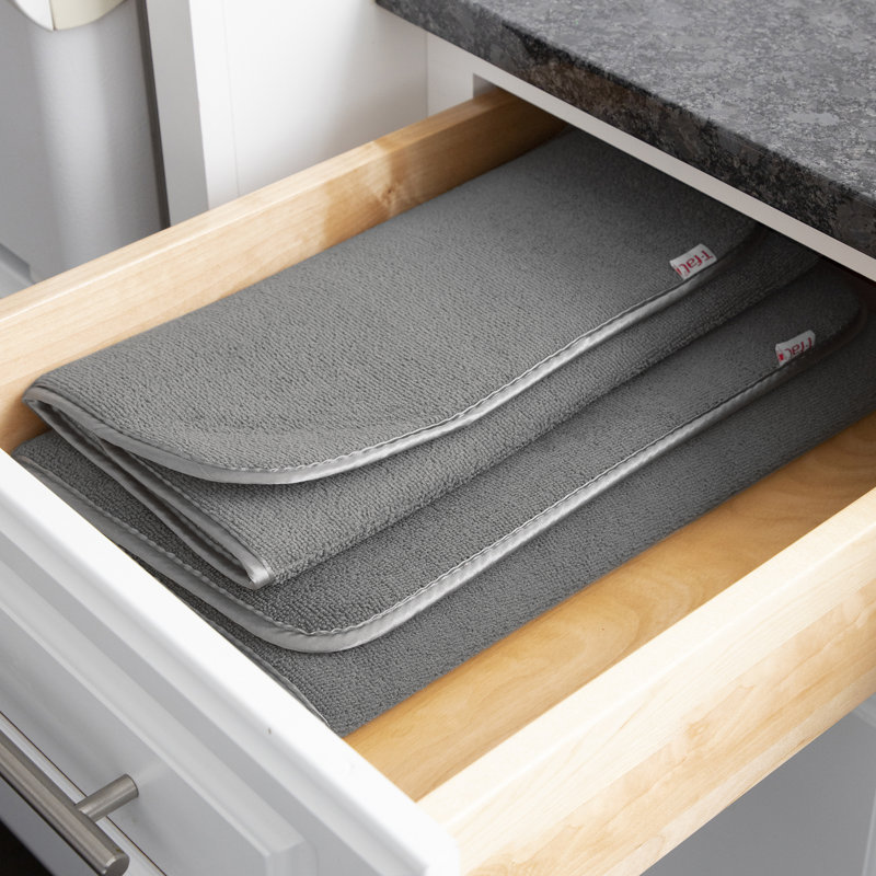 Pebble Gray Foldable Microfiber Dish Drying Mat Set
