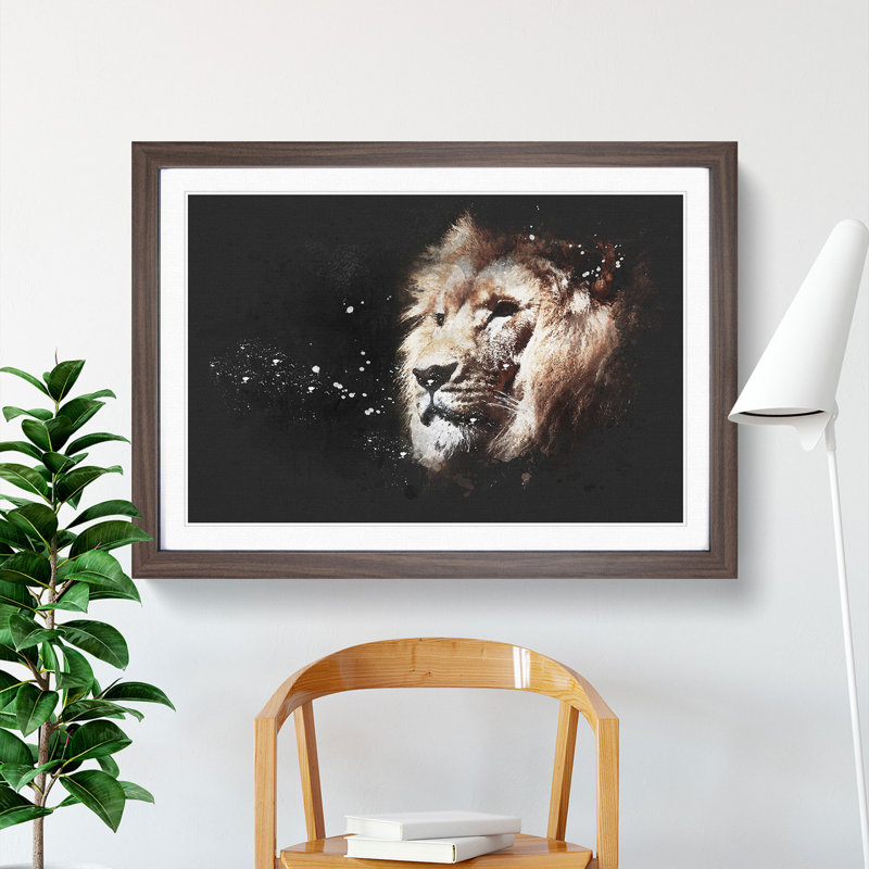 Lion Vol.8 - Picture Frame Graphic Art, 48cm H x 65cm W x 2cm D, Walnut Framed