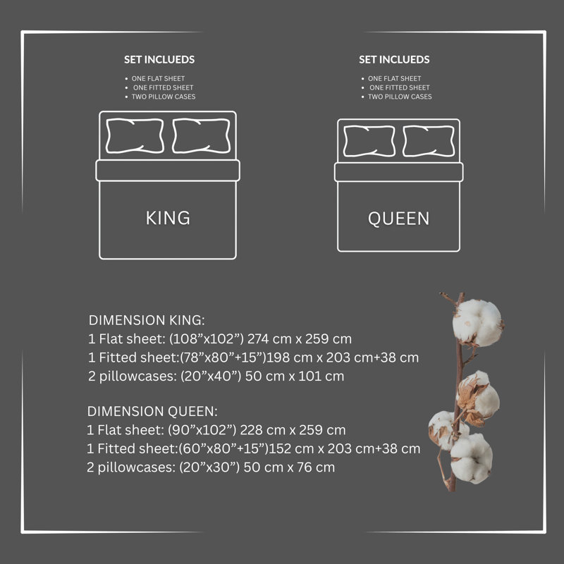Ensemble de draps 4 pièces Luxury, Ensemble de draps pour grand lit avec 2 taies d'or, Ivoire