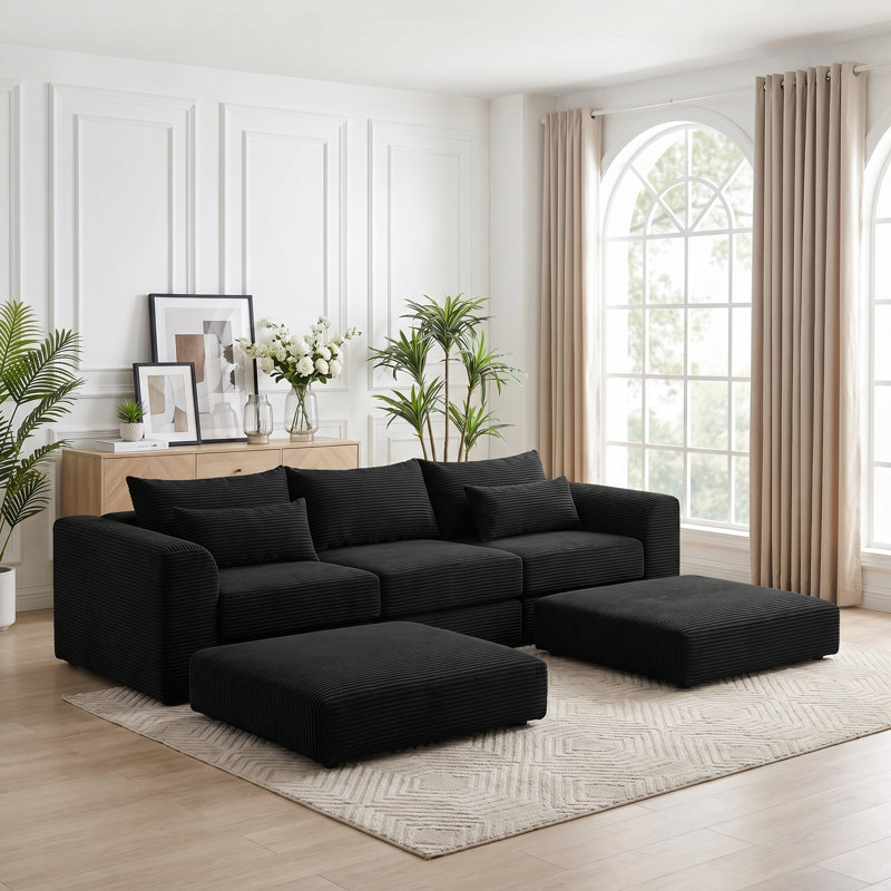 Ensemble de canapé modulaire rembourré pour canapé de salon modulaire en L de 100 po avec 5 coussins, canapé-lit bricolage pour salon, appartement, chambre à coucher, noir 
