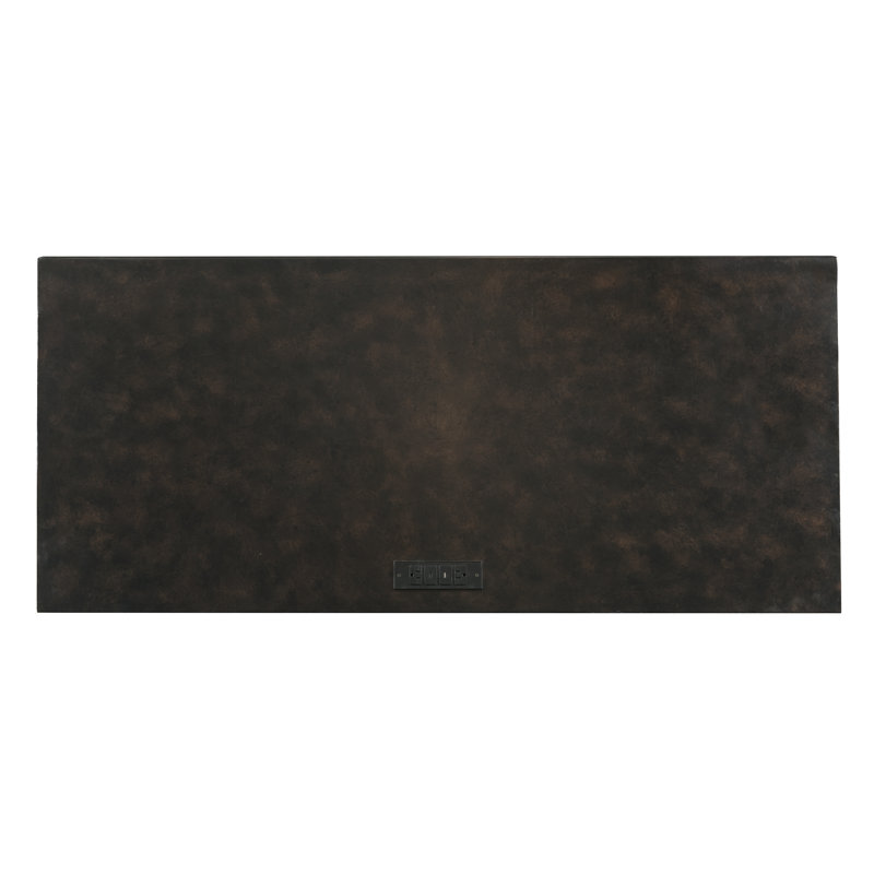 Chocolate Brown Burl Maple Wood 4-Drawer Desk with Charging Port