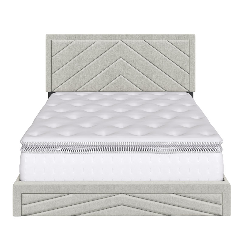 Queen Linen Upholstered Platform Bed with Tufted Headboard