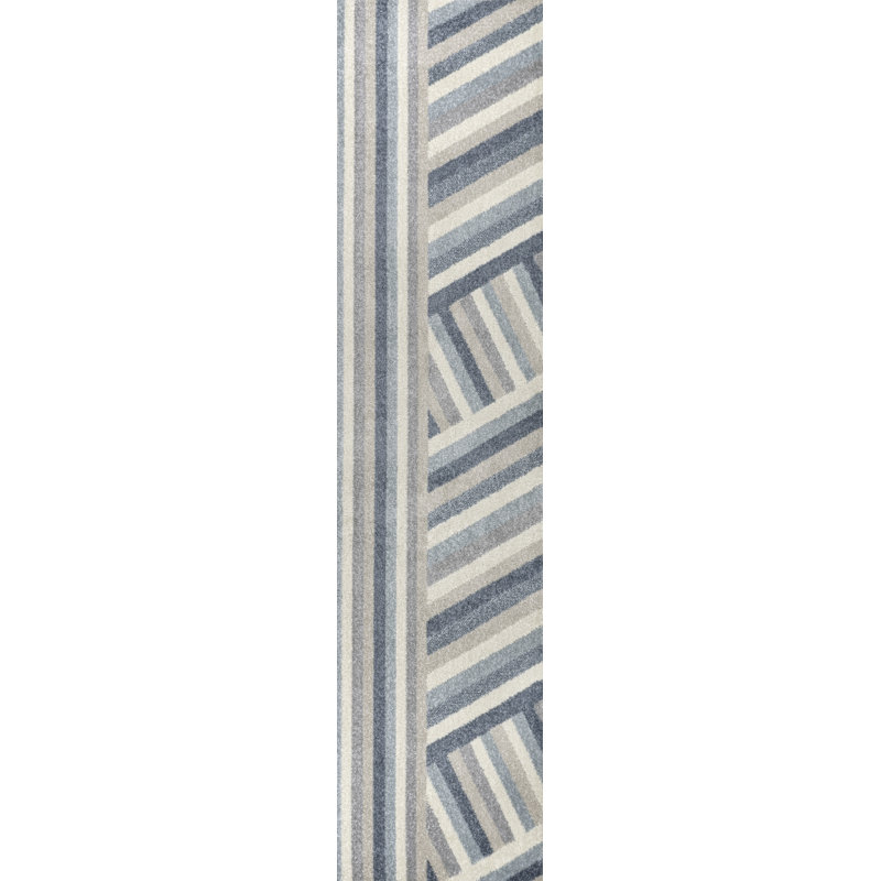 Huddersfield Rainbow Contemporary Stripe Blue/Cream/Gray Rug, Runner 2' x 7'10"