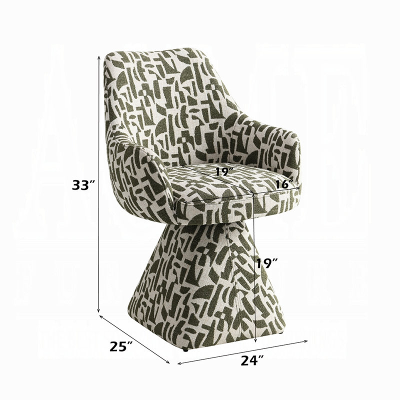 Fauteuil d'appoint pivotant Peny, tissu imprimé vert et blanc