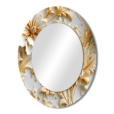 Gold And White Royal Flower Garden Serenity - Gold Country Oval Wall Mirror