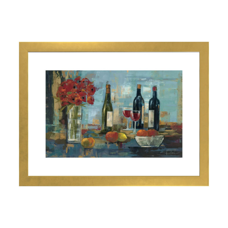 «Fruit and Wine» par Silvia Vassileva - reproduction d'art, H 24 po x l 32 po x P 1 po, Encadré en papier doré