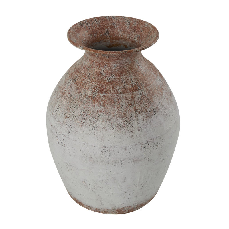 Metal Distressed Textured Decorative Vase with White Center
