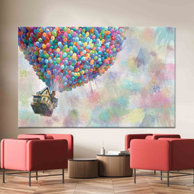 Carl Fredricksen Up Movie Balloons Tempered Glass Wall Art Canvas Print,1P Wrapped Canvas