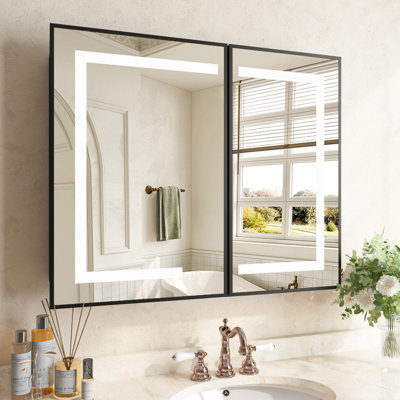 Recessed & Surface LED Lighted Bathroom Medicine Cabinet with mirror,Tempered Glass, 3-Color, Soft Close, Memory Function