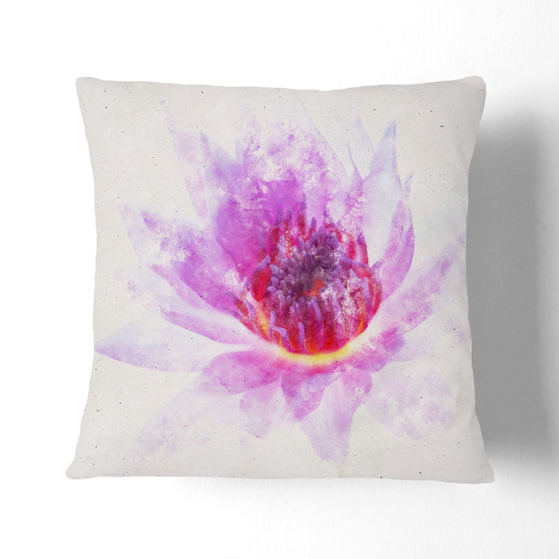 Water Lily Watercolour Cushion with Filling, 40cm H x 40cm W x 15cm D, Black
