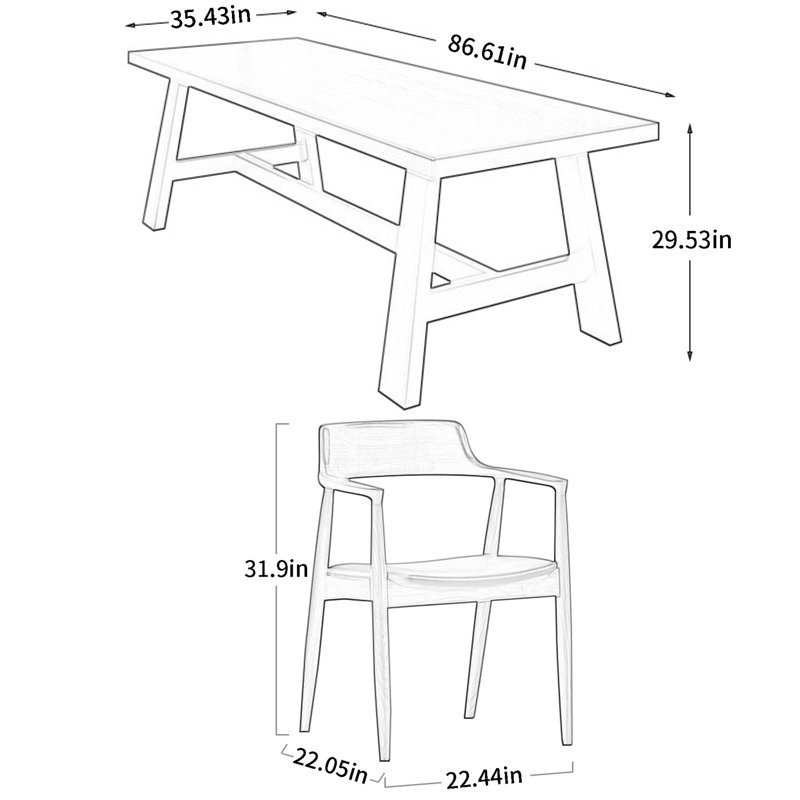 Ensemble de salle à manger Breki, H 29,53 po x L 86,61 po x l 35,43 po