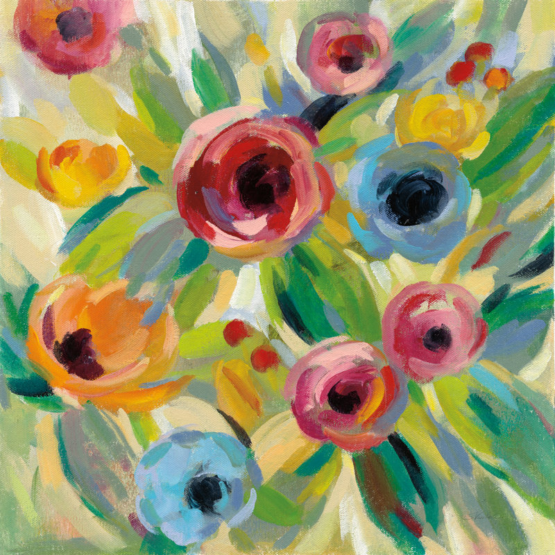 Vivid Coral Floral II by Silvia Vassileva - Wrapped Canvas Painting, 91cm H x 91cm W
