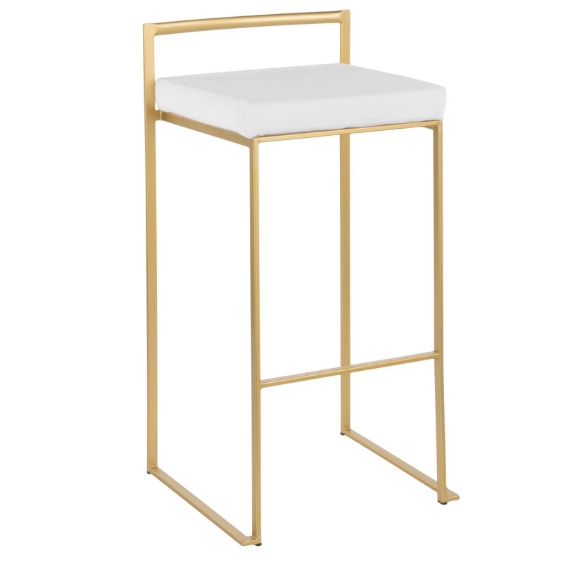 Contemporary-Glam Stackable Barstool In Gold With White Velvet Cushion By  - Set Of 2