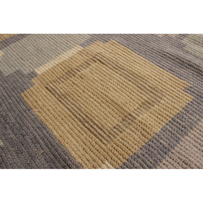 Scandinavian Hand Knotted Wool Geometric Area Rug, Rectangle 6' x 9'