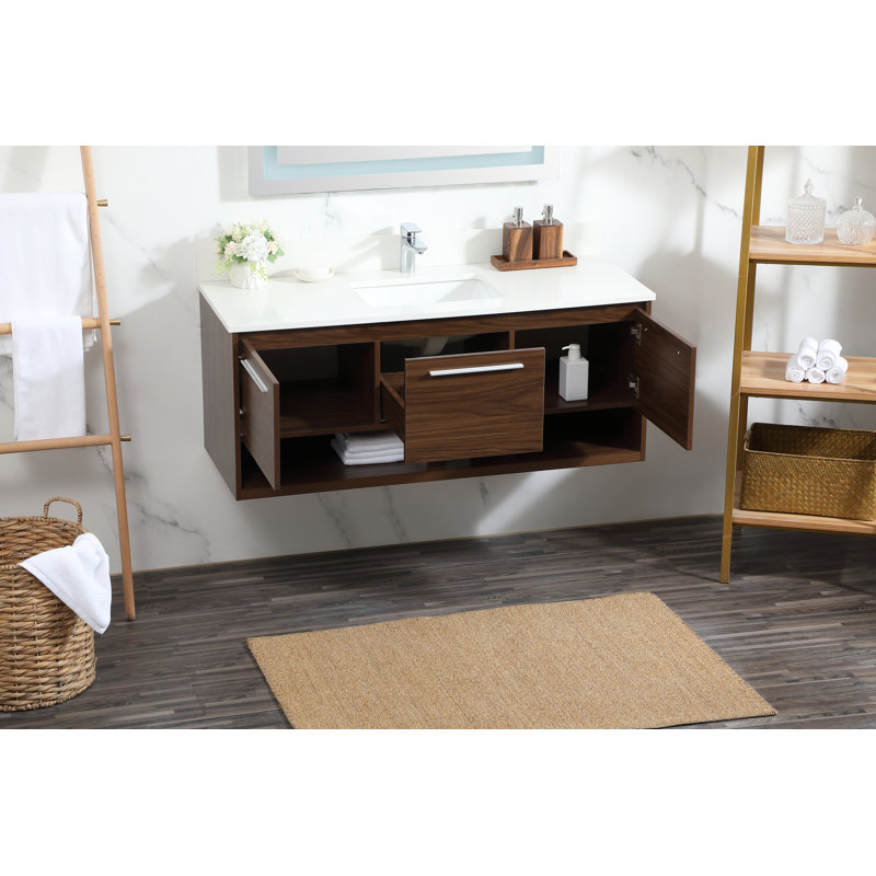 Ensemble de meuble-lavabo simple mural 48 po Roman, Noyer