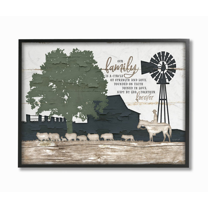«Our Family Is A Circle of Force Farm», reproduction, H 24 po x l 30 po x P 1,5 po, Giclée encadrée noir minuit
