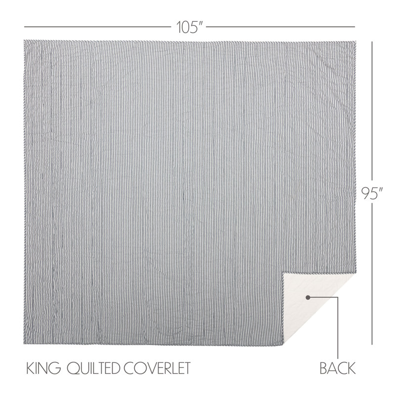 Emmit Sawyer Mill Ticking Stripe Quilt Coverlet, King, Demin Blue & Soft White