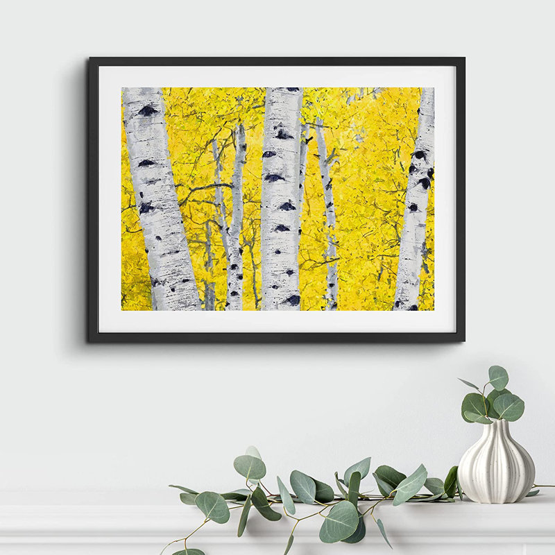 Bright Yellow Forest Leaves - impression encadrée, Noir