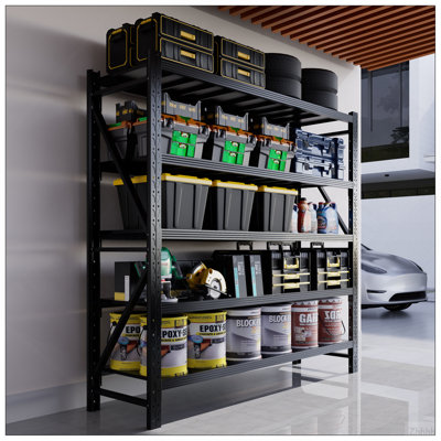6000LBS, étagères de garage l 79 po robustes, étagère de rangement profonde de 24 po, étagère industrielle haute en acier, étagère réglable à 5 niveaux pour entrepôt ou magasin l 79 po x P 24 po x H 79 po - noir