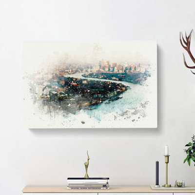 River Thames And London Skyline In Abstract - Wrapped Canvas Painting