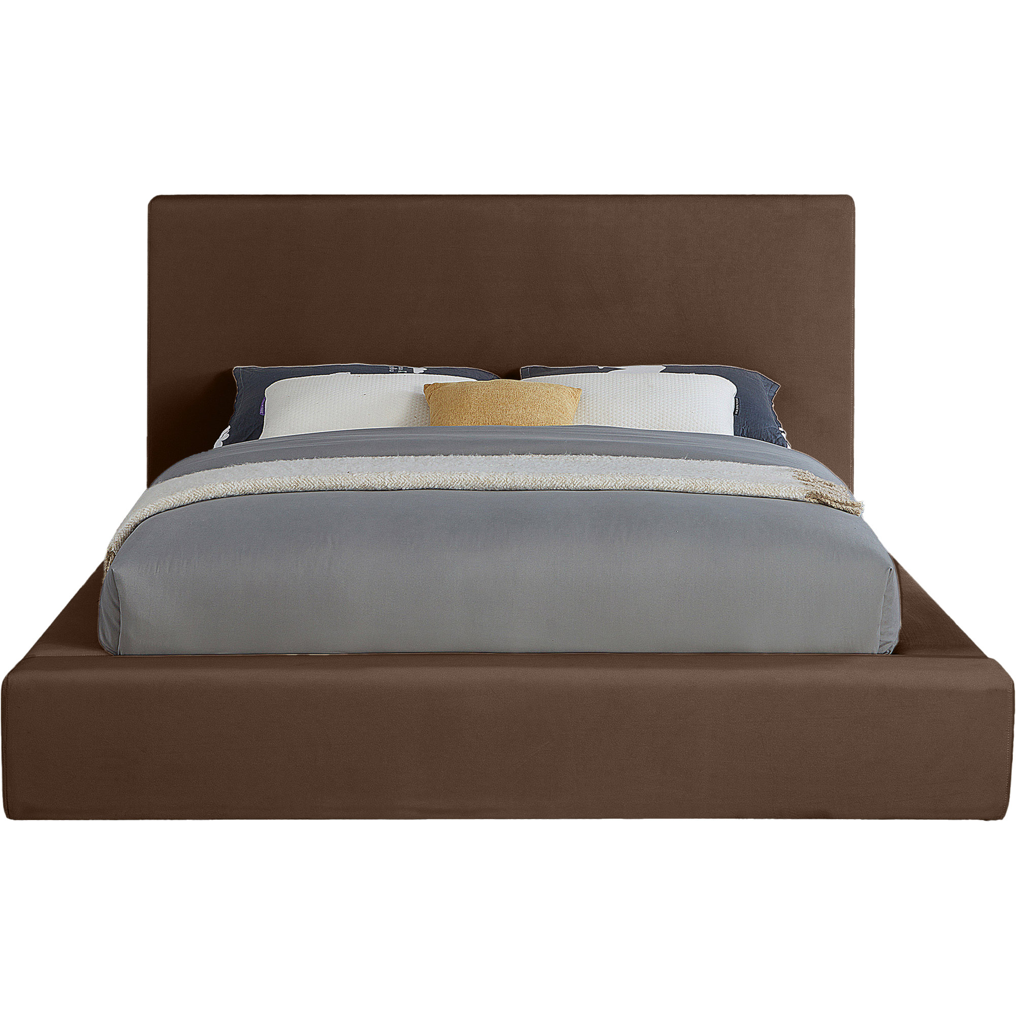 Ishia Upholstered Platform Bed, Brown Velvet, Full
