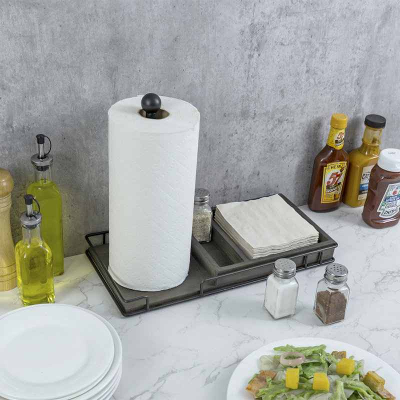 Metal and Solid Wood Freestanding Paper Towel Holder