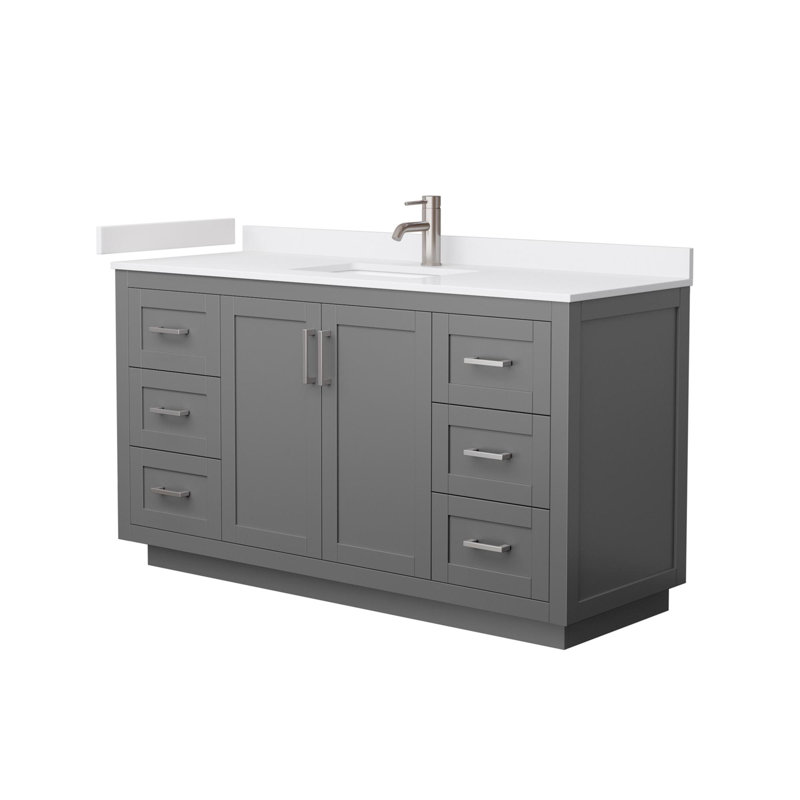 Miranda 60" Freestanding Single Bathroom Vanity with Cultured Marble Top, White Cultured Marble, Brushed Nickel, Dark Gray