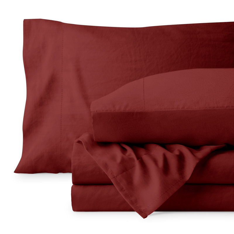 Washed Ultra-soft Microfiber Sheet Set, Twin XL Sheet Set with 1 Pillowcase, Rosewood