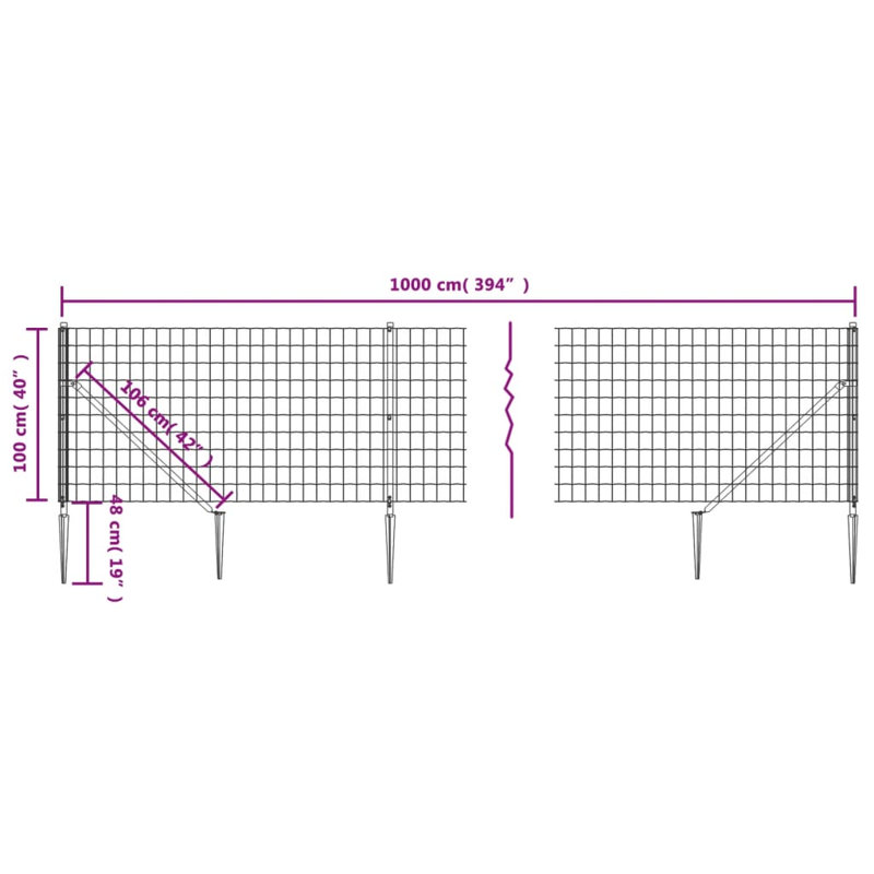 Benon Metal Wire/Mesh Fence, 100cm H x 1000cm W x 7.5cm D, 7, Anthracite