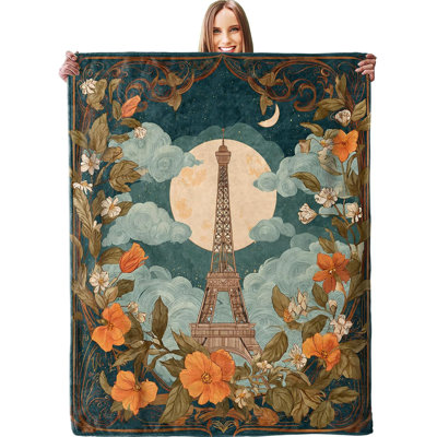 Couverture romantique romantique au clair de lune au clair de lune, jeté en flanelle douce et chaude 40 x 50 pouces avec imprimé Paris City Night pour canapé, voyage, lit, plein air, cadeaux Adolescents adultes