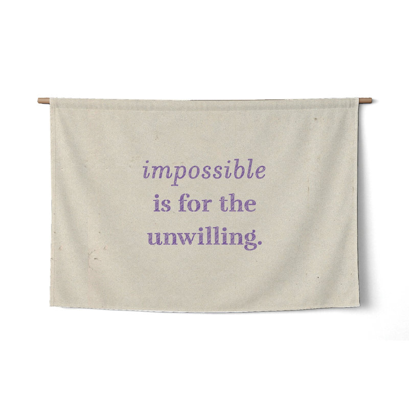 « Impossible pour les réticents » — Inscription à la craie — Tapisserie murale tissée paysage, H 35 po x l 42 po