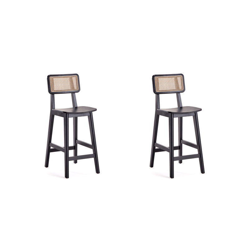 Versailles Counter Stool with Solid Wood Frame, 2, Black