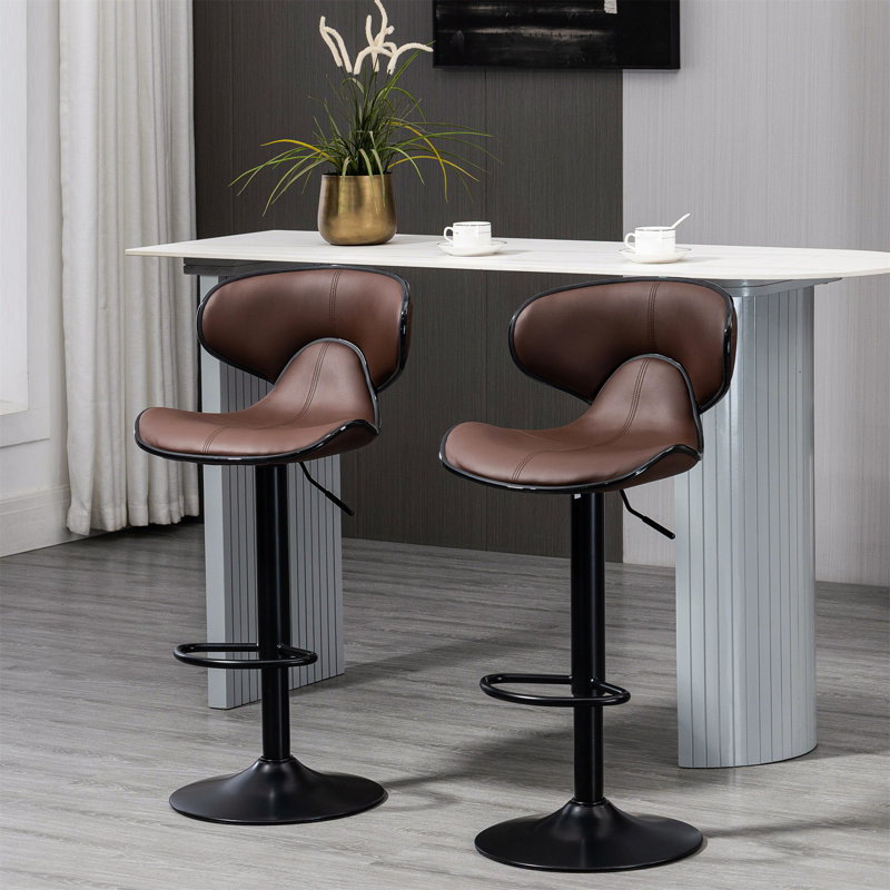 Barakah Swivel Adjustable Height Bar Stool with Steel Frame, Brown