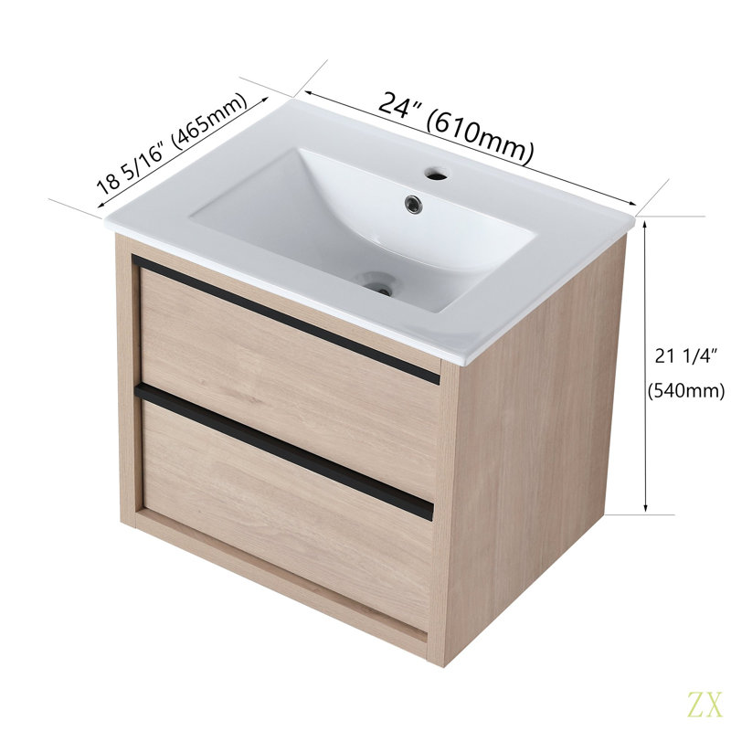 Meuble-lavabo 24 po avec 2 tiroirs à fermeture douce, lavabo en céramique