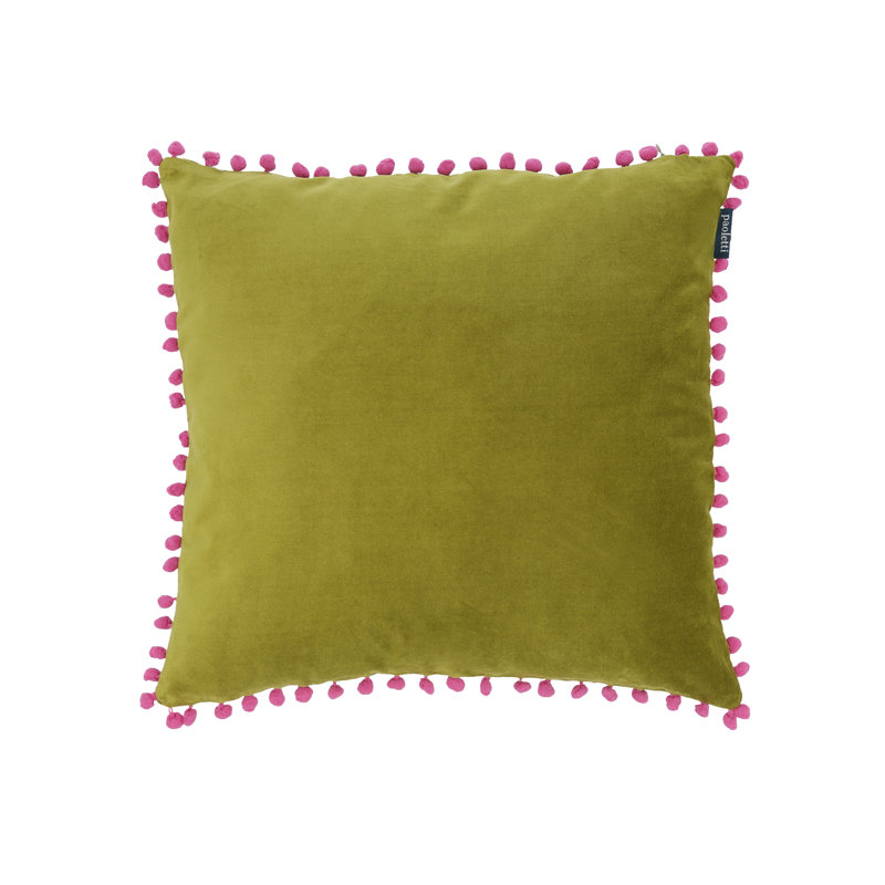 Fida Velvet Pom Pom Cushion Cover, Green