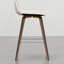 2 tabourets de bar / de comptoir - dossier rembourré crème avec placage brun, repose-pieds, décor de cuisine Essential 2 Mid-Century moderne et dossier, repose-pieds, structure, design