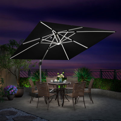 Dermott 10' x 10' Square Solar Powered LED Lighted Cantilever Umbrella,Black