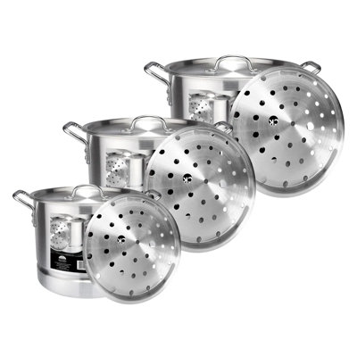 Aluminum Stock Pot With Lid And Steamer Insert, 24, 32, 40 Quart, 6 Piece Set