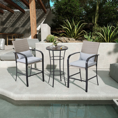 Shikera Polyethylene (PE) Wicker Outdoor 24'' Counter Stool with Cushion