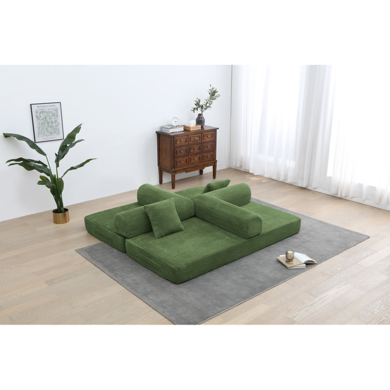 Corduroy 78.5" Folding Convertible Out Sleeper Sofa Bed, Light Green