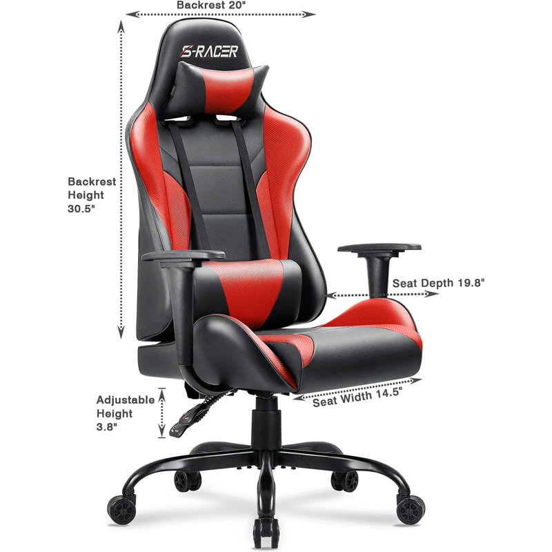 Homall High-Back Adjustable Reclining Ergonomic Faux Leather PC & Racing Game Chair, Red