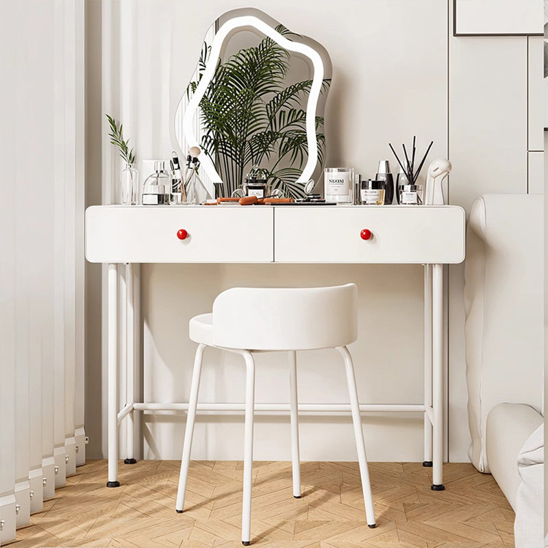 Coiffeuse de maquillage avec miroir lumineux, 2 tiroirs, 1 chaise