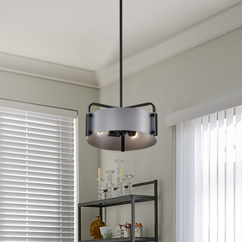 Luminaire suspendu tambour 3 lumières Marguriete, Gris mat