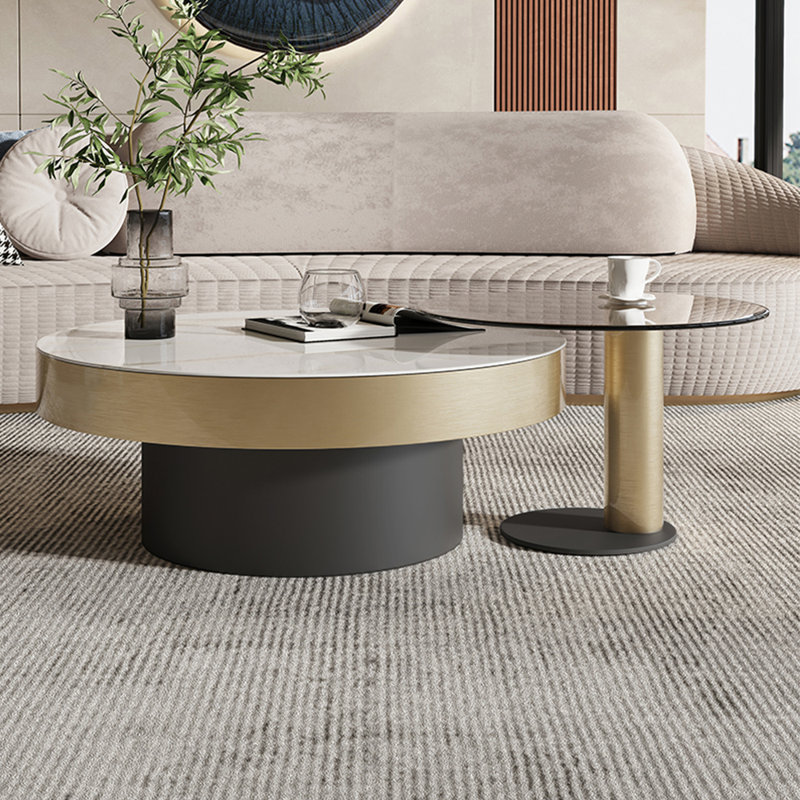 Ensemble de tables basses modernes de style italien, Noir et or, H 14,2 po x L 31,5 po x l 31,5 po
